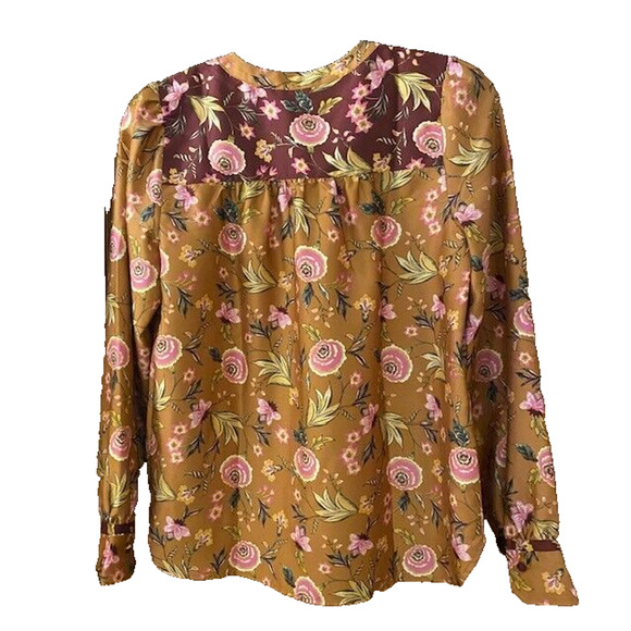 NEW with Tags LOFT Womens XS Floral Print Henley Blouse Tailored Silky Shirt - Picture 2 of 8